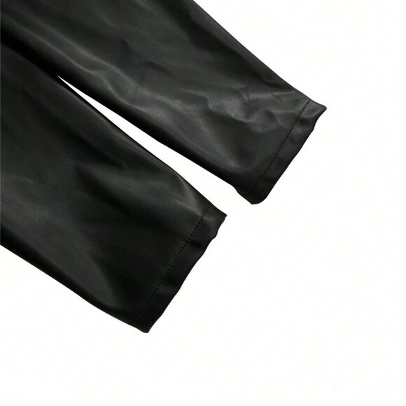 Black Elegant Women's Faux Leather Trench Coat - Picture 5 of 6